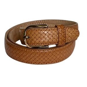 Vintage Medici Tan Woven Basketweave Pattern Unisex Leather Belt